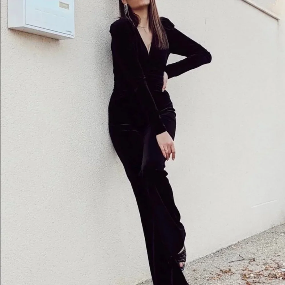 Zara Black Jumpsuit Velvet. SZ S - Picture 5 of 6
